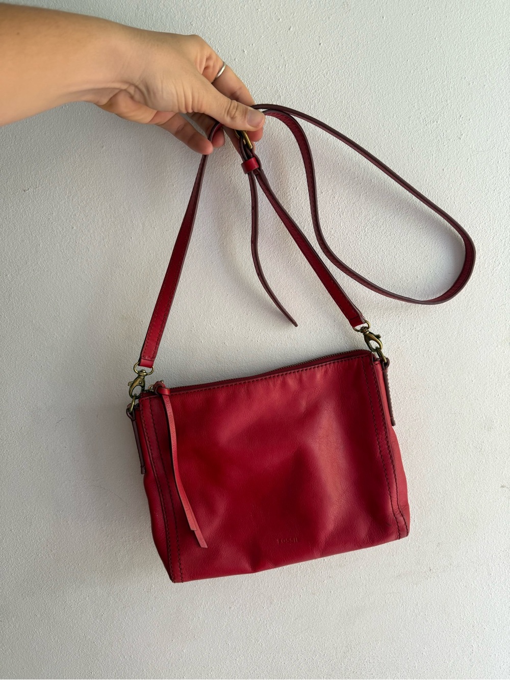 Fossil Red Leather Crossbody Bag